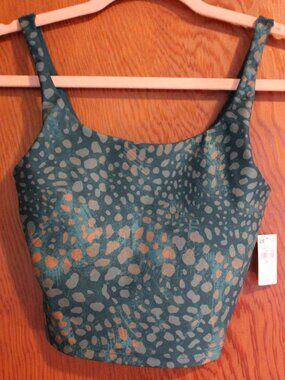 NWT Longline Sports Bra Old Navy PowerSoft XS Light Support Pebble Green Gold